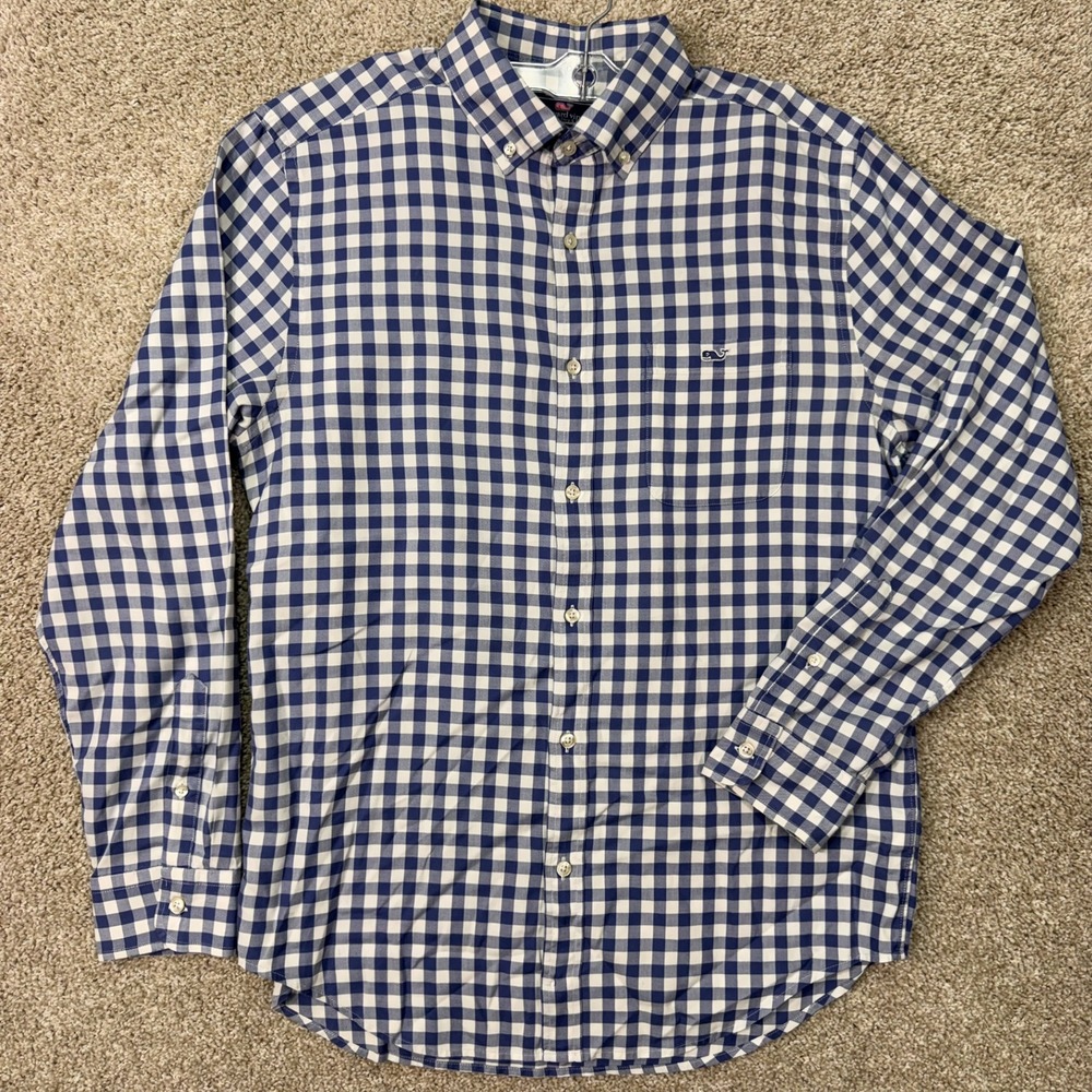 Vineyard Vines Shirt Mens M Classic Fit Tucker Blue Gingham Button-Down EUC